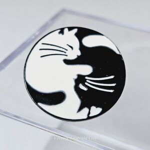 Black & White Cat Lapel Pin Ying Yang Balance Enamel Badge Mystical Magical Cats
